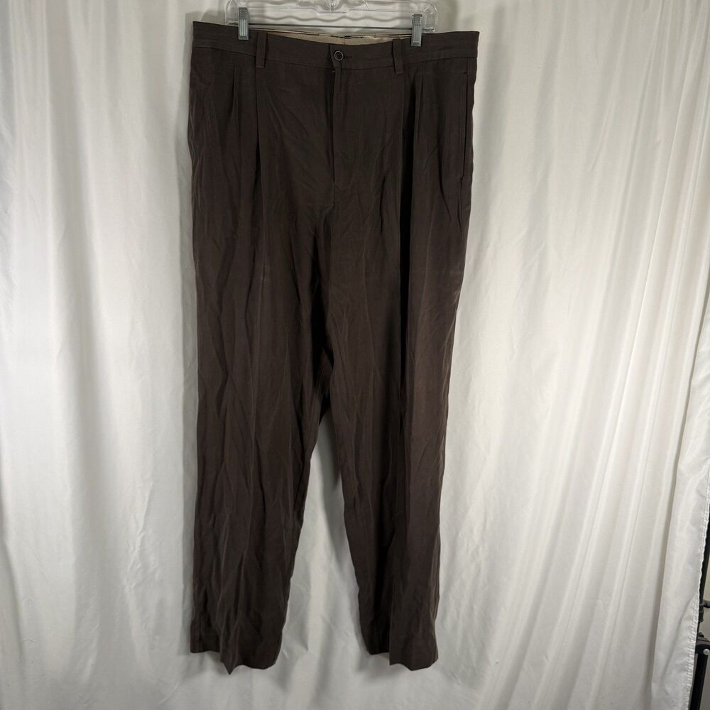 Tommy Bahama Silk Blend Dress Pants Men's 38x36 Brown Pleated Front Straight Leg